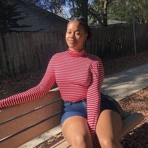 Red and white striped turtleneck